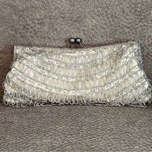 NWOT Silver Beaded Evening Bag